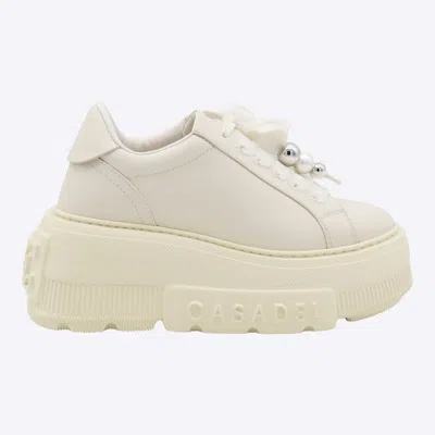 Casadei Low Top Sneakers With Embellished Platform Sole In Neutral