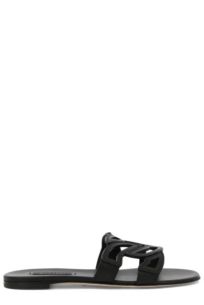 Casadei Miramar Leather Slides In Black