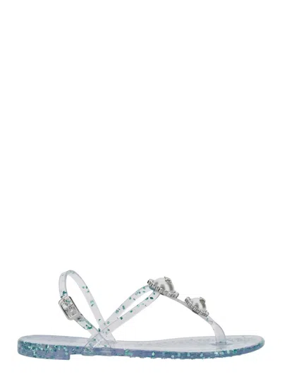 Casadei Multicolor Sandals With Crystal Embellishment And All-over Print In Pvc Woman In Blue