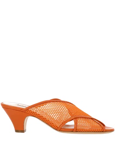 Casadei Muni Net Orange Crossed Bands Mules
