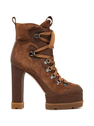 Casadei Nancy Platform Ankle Boots In 브라운