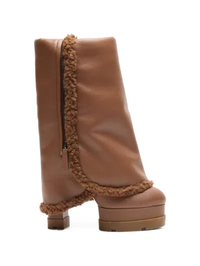 Casadei Nancy Winnipeg Faux-fur Trim Boots In Brown
