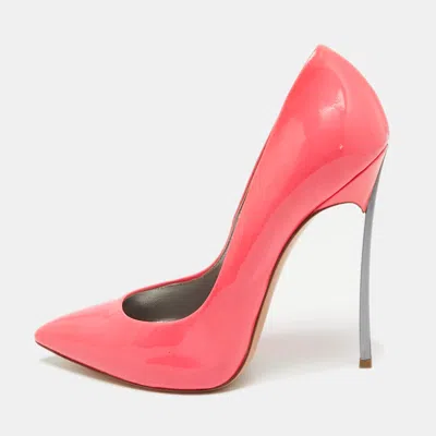 Pre-owned Casadei Neon Pink Patent Leather Pointed Toe Pumps Size 38