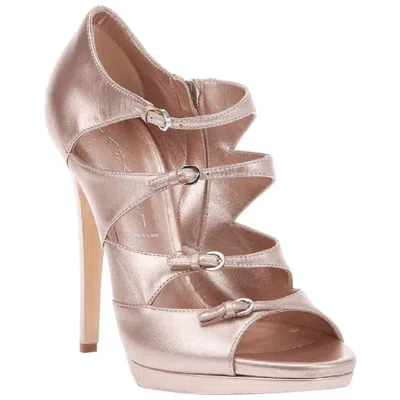 Pre-owned Casadei New  Strappy Pink Leather Double Platform Shoes Pumps It 38.5 - Us 8.5