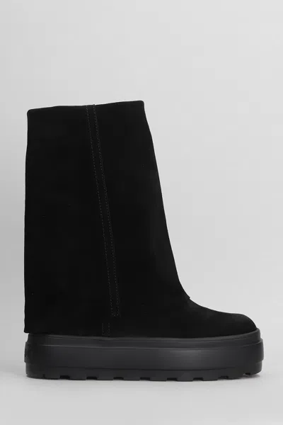 Casadei Ankle Boots Suede Finish Platform Sole In Black