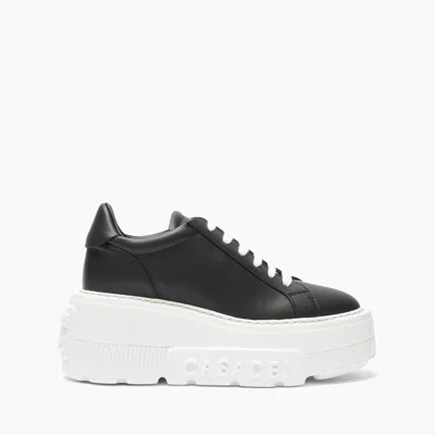 Casadei Nexus Leather Wedge Sneakers In Nero
