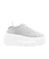 Casadei Low Top Platform Sole Sneakers In Textured Fabric In Silver
