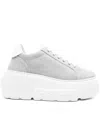 Casadei Low Top Platform Sole Sneakers In Textured Fabric In Silver