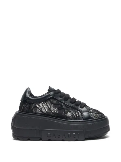 Casadei Nexus Chantilly Platform Lace Sneakers In Black
