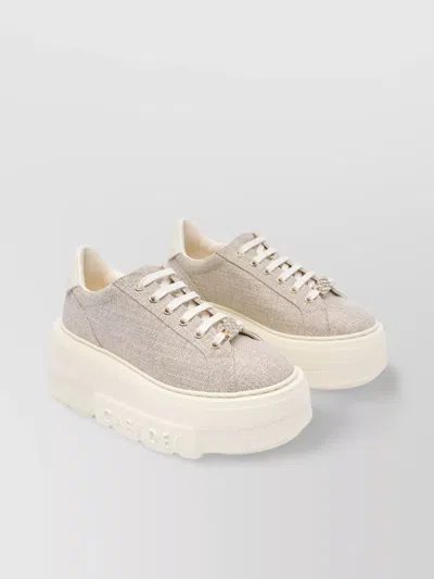Casadei Nexus Fabric Platform Sneakers In White