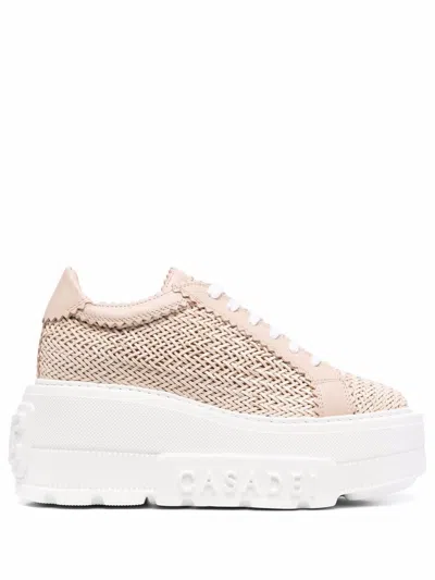Casadei Nexus Platform Pink Sneakers With Intreccio Design In Fabric And Leather Woman In Neutral