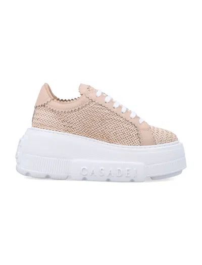 Casadei Nexus Platform Pink Sneakers With Intreccio Design In Fabric And Leather Woman In Neutral