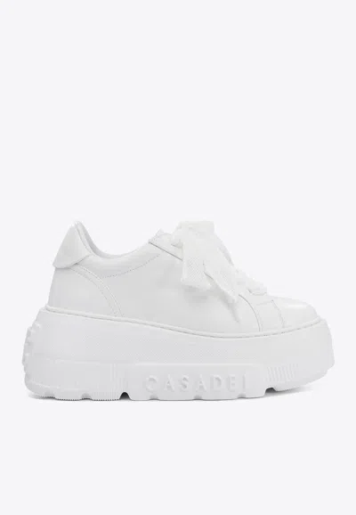Casadei Nexus Net Salento Leather Platform Sneakers In White