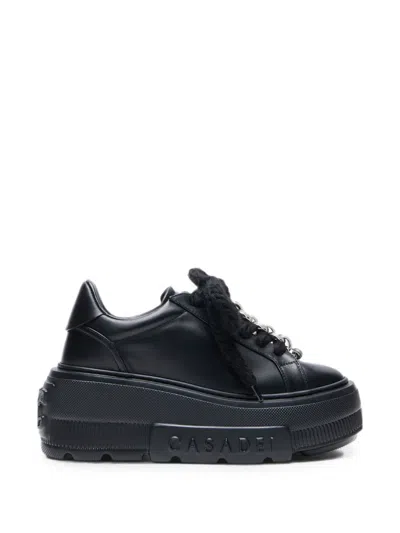 Casadei Nexus Peak Chain-detail Leather Sneakers In Black