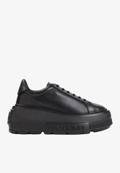 Casadei Nexus Platform Leather Sneakers In Black