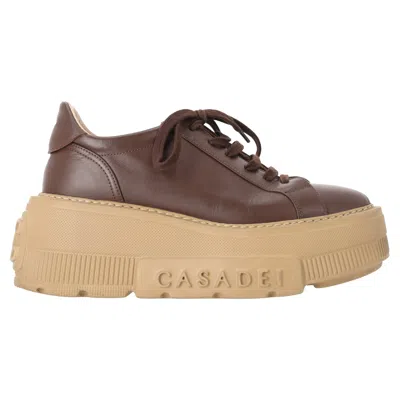 Casadei Nexus Platform Sneakers In Brown Leather In Burgundy