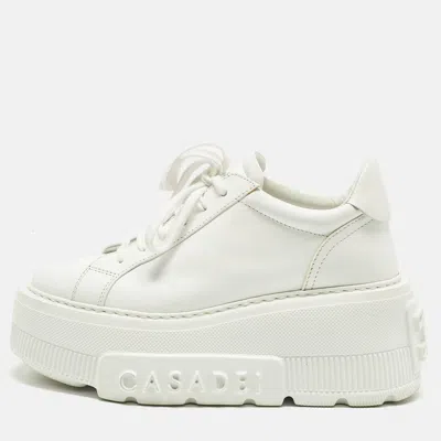 Pre-owned Casadei Nexus Size 37.5 White Leather Platform Sneakers