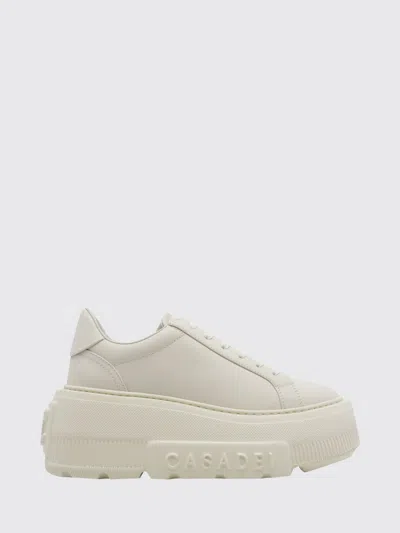 Casadei Nexus Smooth Leather Platform Wedge Sneakers In White