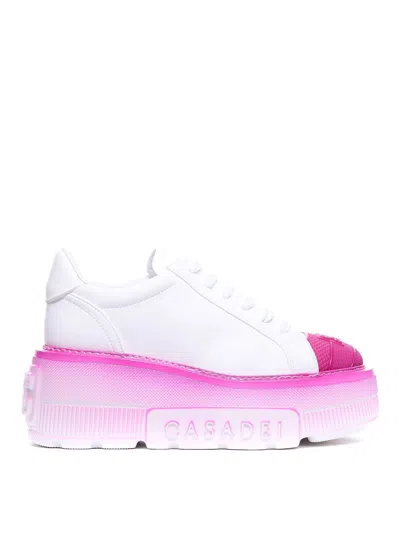 Casadei Nexus Lace-up Platform Sneakers In White And Fuchsia
