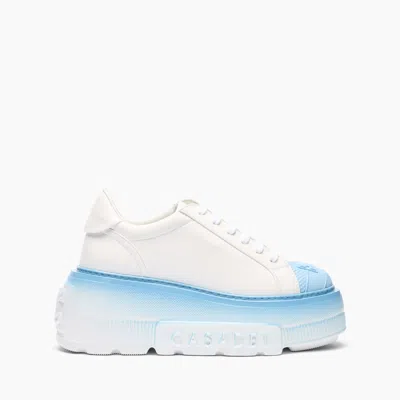 Casadei Nexus Leather Platform Sneakers In White And Sky