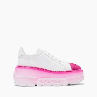 Casadei Nexus Lace-up Platform Sneakers In White And Fuchsia
