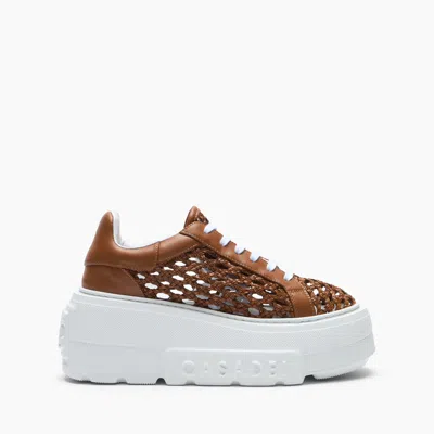 Casadei Nexus Versilia Woven Platform Sneakers In Brown