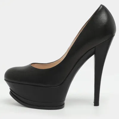 Casadei No Style Size 37 Black Leather Platform Pumps