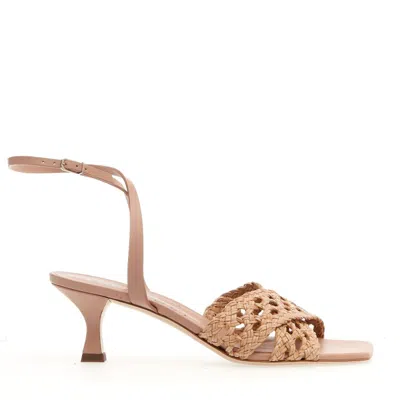 Casadei Nude Woven Leather Sandal With 50mm Heel In Neutrals