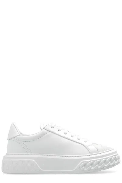 Casadei Chunky Sole Leather Sneakers In White
