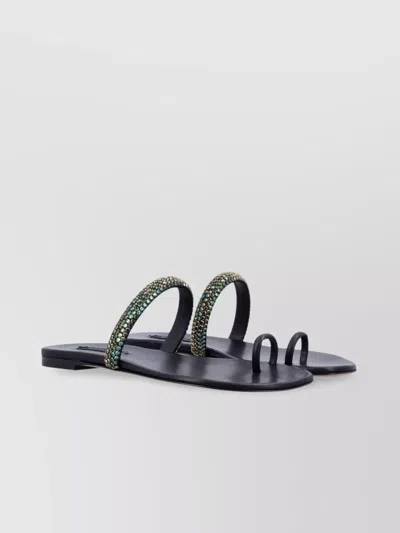 Casadei Olimpo Flat Sole Embellished Straps Sandals In Black