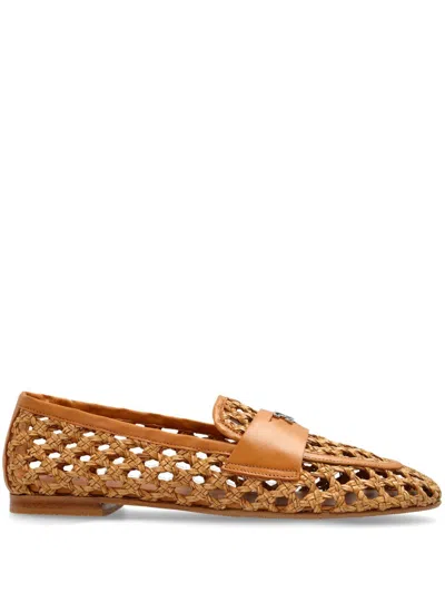 Casadei Beige Woven Loafers In Multi