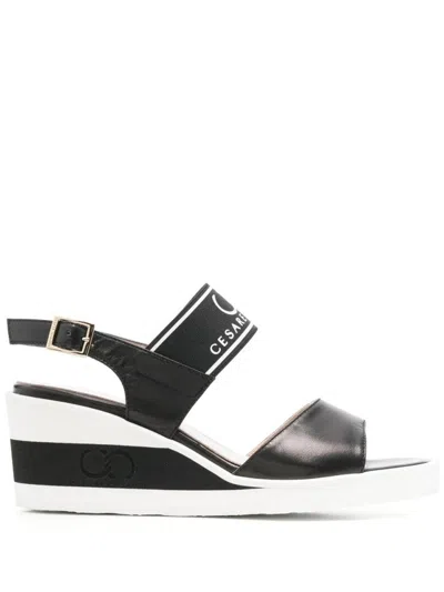Casadei Open Toe Wedge Sandals With Ankle Strap In White