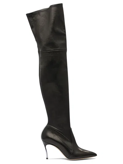 Casadei Pointed Toe Stiletto Heel Over-the-knee Boots In Black