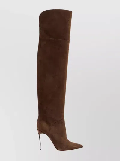 Casadei 100mm Metallic-heel Suede Over-the-knee Boots In Brown