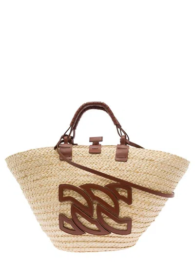 Casadei 'panarea' Brown Shopper With C-chain Maxi Logo