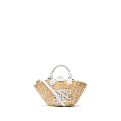 Casadei Panarea Mini Raffia Basket Bag - Woman  Natur And White Qt In Natur And White