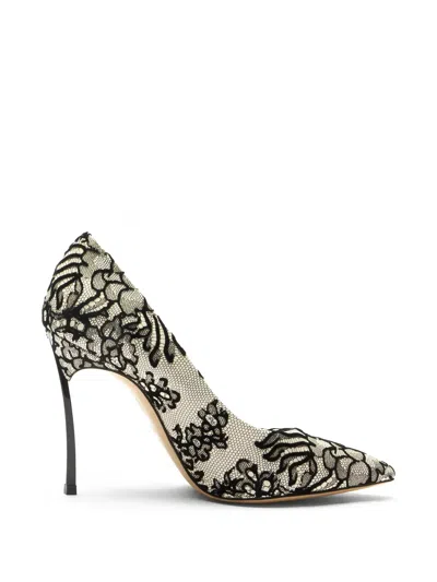 Casadei Pandora Lace-overlay Pumps In Neutral