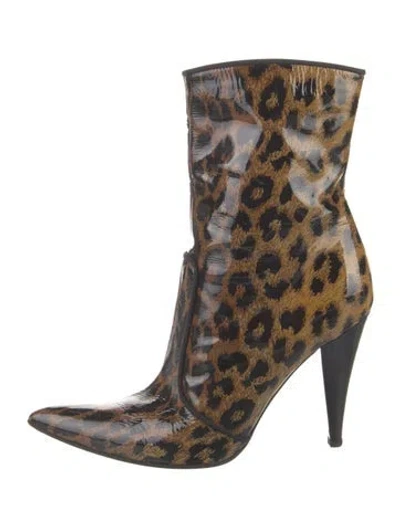 Pre-owned Casadei Patent Leather Animal Print Boots In Brown