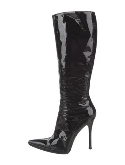 Pre-owned Casadei Patent Leather Boots In Black