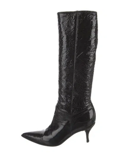 Pre-owned Casadei Patent Leather Boots In Black