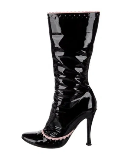 Pre-owned Casadei Patent Leather Scalloped Accent Boots In Black