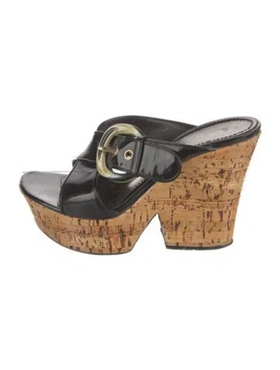 Pre-owned Casadei Patent Leather Slides In Black