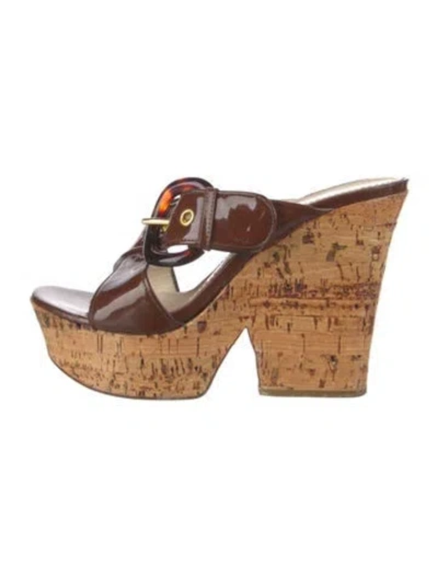 Pre-owned Casadei Patent Leather Slides In Brown