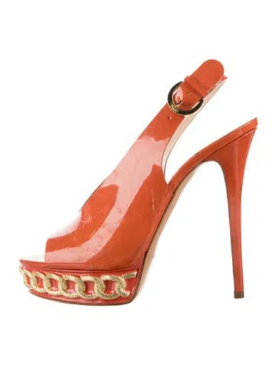 Pre-owned Casadei Patent Leather Slingback Pumps In Orange