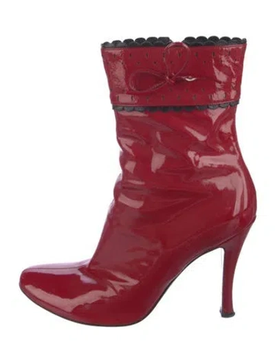 Pre-owned Casadei Patent Leather Slouch Boots In Red