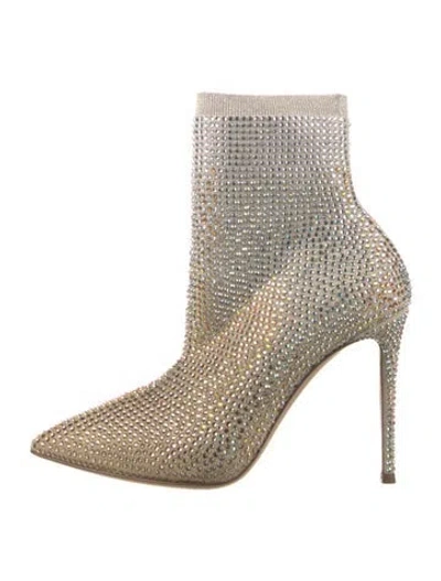 Pre-owned Casadei Patterned Crystal Embellishments Sock Boots In Gold