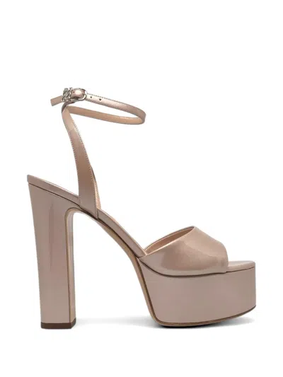 Casadei Patty Patent-finish Platform Sandals In Neutral