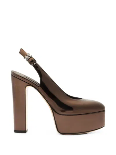 Casadei Patty Platform Interstellar Slingback Pumps In Brown