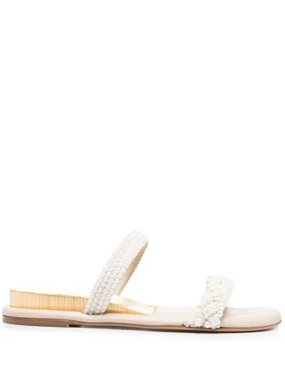 Casadei Pearl-embellished Flat Sandal In White