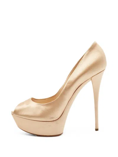 Pre-owned Casadei Peep-toe Platform Pumps In Neutrals